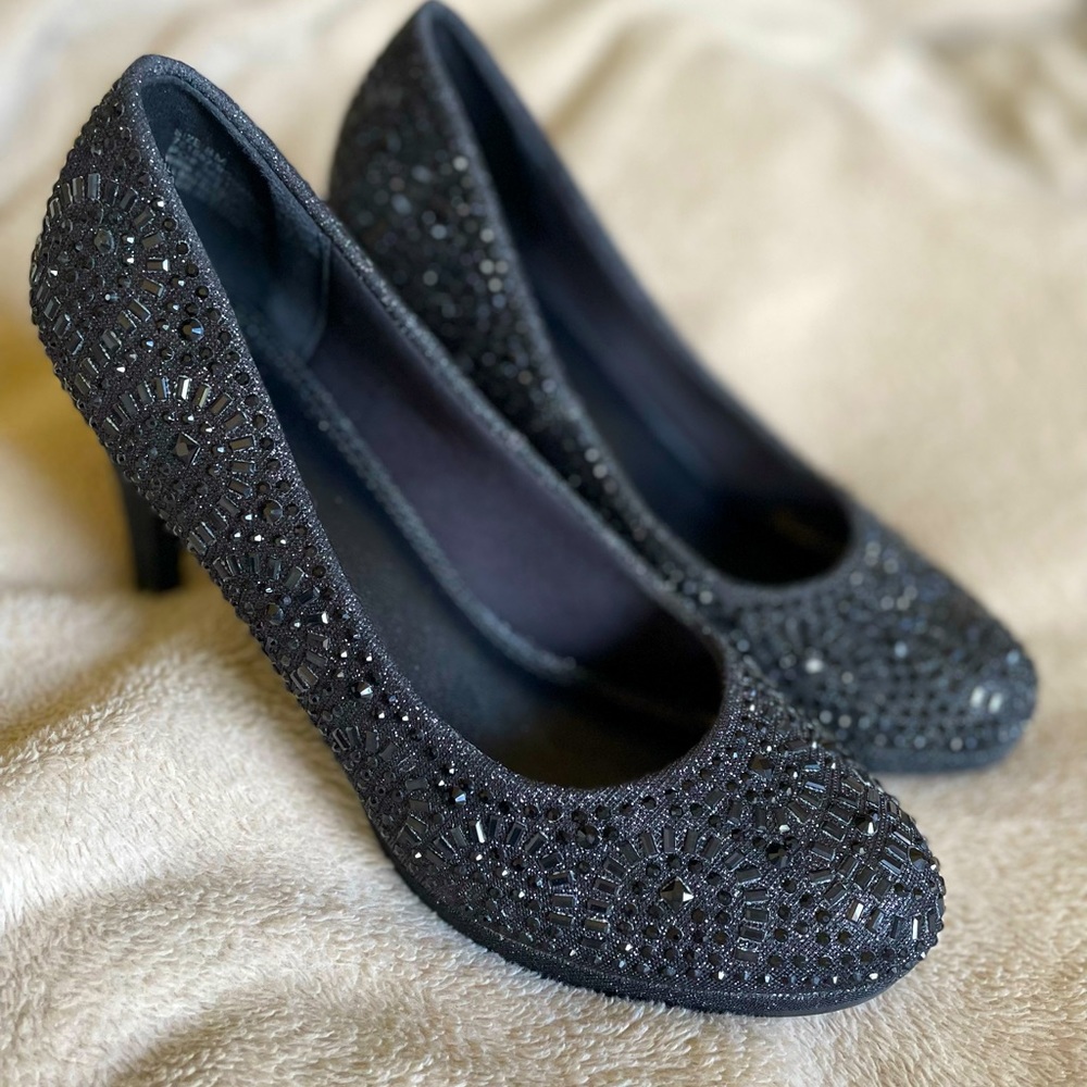 Sparkly black heels.